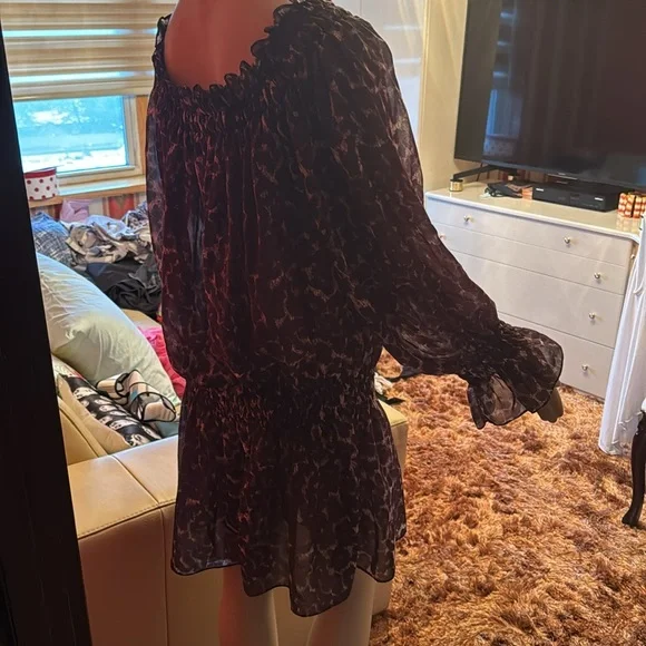 Norma Kamali silk chiffon off shoulder tunic/dress L